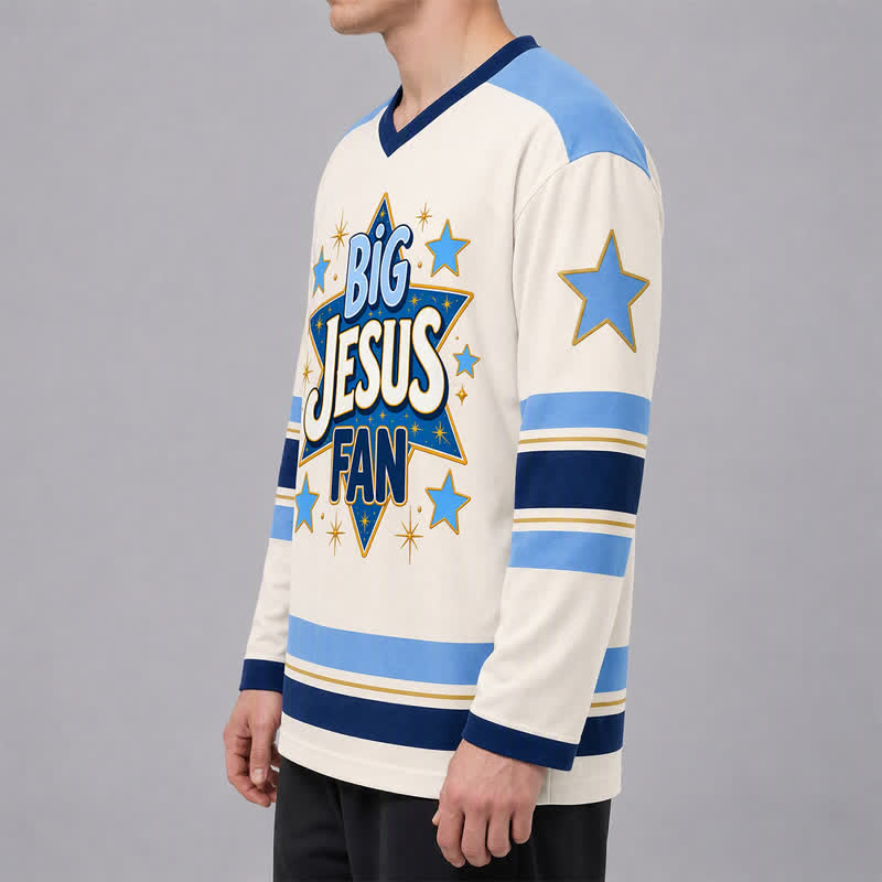 Christianartworkshop Big Jesus Fan Star Blue Langarm-Hockeytrikot - image 6