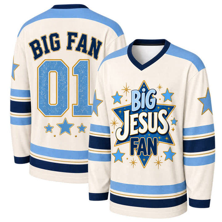 Christianartworkshop Big Jesus Fan Star Blue Langarm-Hockeytrikot - 5XL - image 0