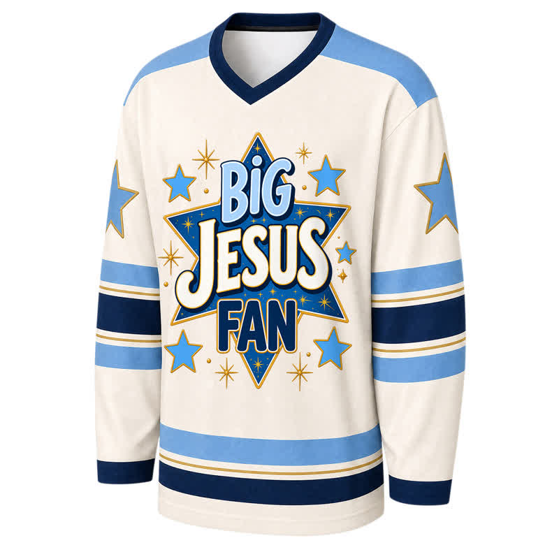 Christianartworkshop Big Jesus Fan Star Blue Langarm-Hockeytrikot - image 1