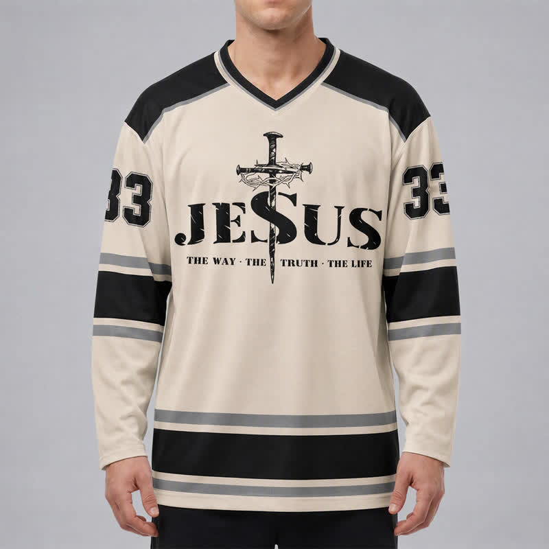 Christianartworkshop Jesus 33 Dornenkrone Langarm-Hockeytrikot - image 3