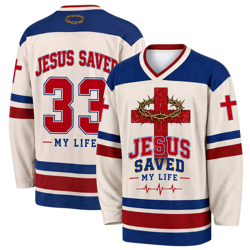 Christianartworkshop „Jesus Saved My Life“ Vintage-Streifen-Hockeytrikot - 5XL - image 0