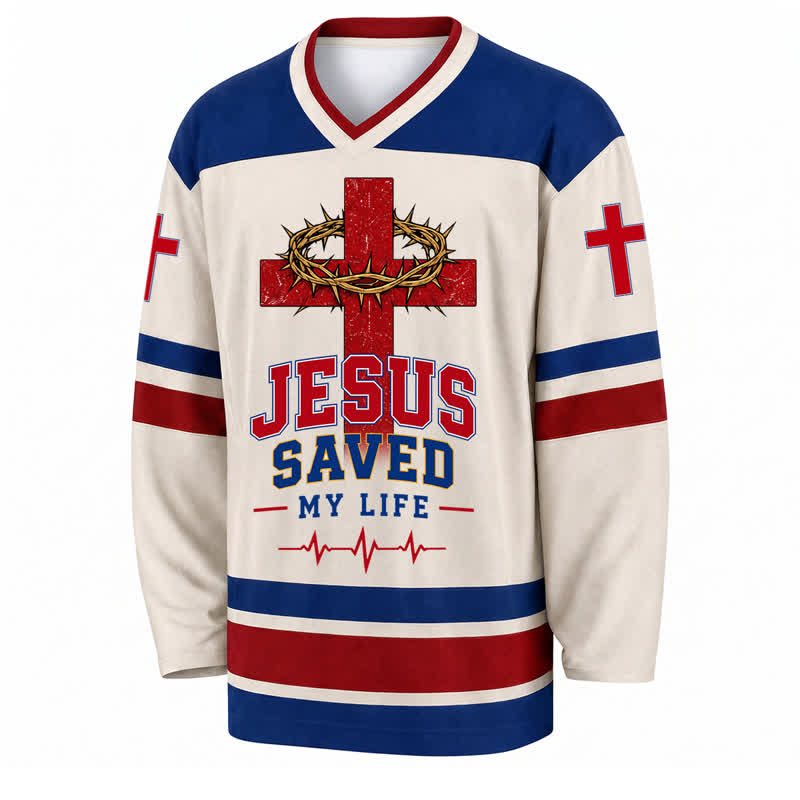 Christianartworkshop „Jesus Saved My Life“ Vintage-Streifen-Hockeytrikot - image 1