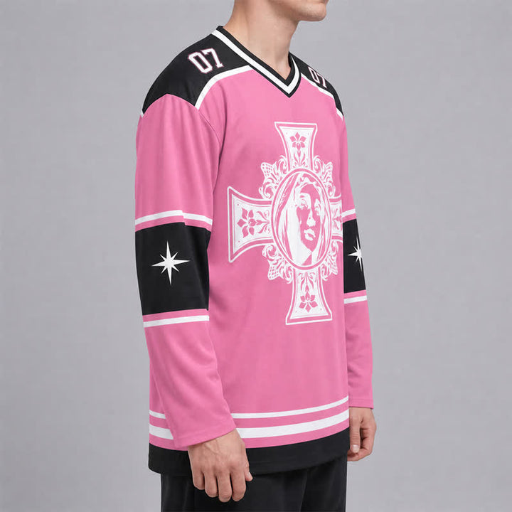 Christianartworkshop Gott segne dich, pinkes Kreuz-Langarm-Hockeytrikot - image 5