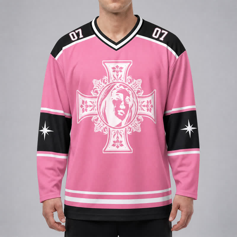Christianartworkshop Gott segne dich, pinkes Kreuz-Langarm-Hockeytrikot - image 3