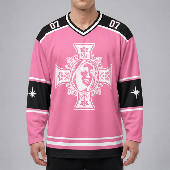 Christianartworkshop Gott segne dich, pinkes Kreuz-Langarm-Hockeytrikot - image 3
