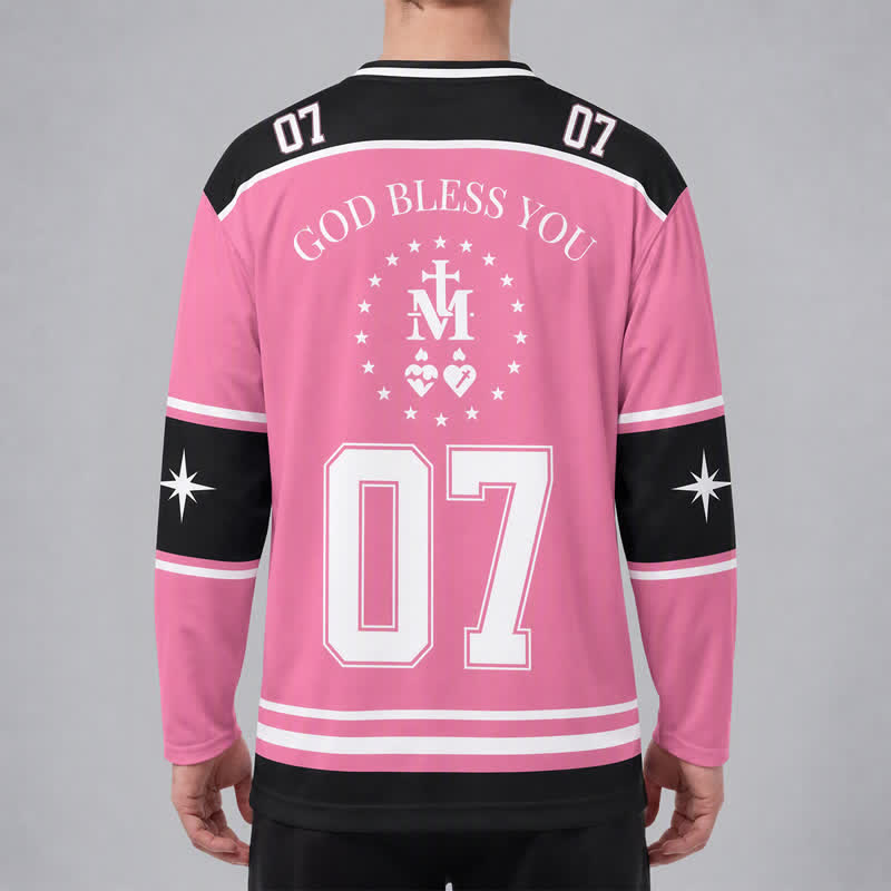 Christianartworkshop Gott segne dich, pinkes Kreuz-Langarm-Hockeytrikot - image 4
