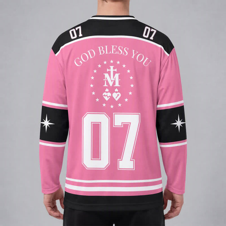Christianartworkshop Gott segne dich, pinkes Kreuz-Langarm-Hockeytrikot - image 4