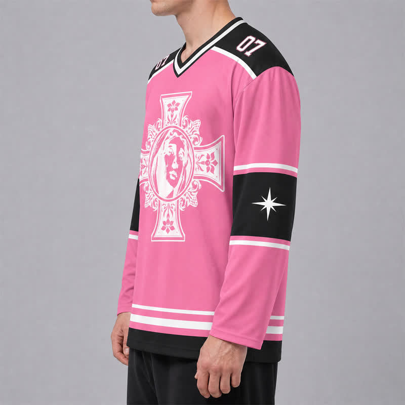Christianartworkshop Gott segne dich, pinkes Kreuz-Langarm-Hockeytrikot - image 6