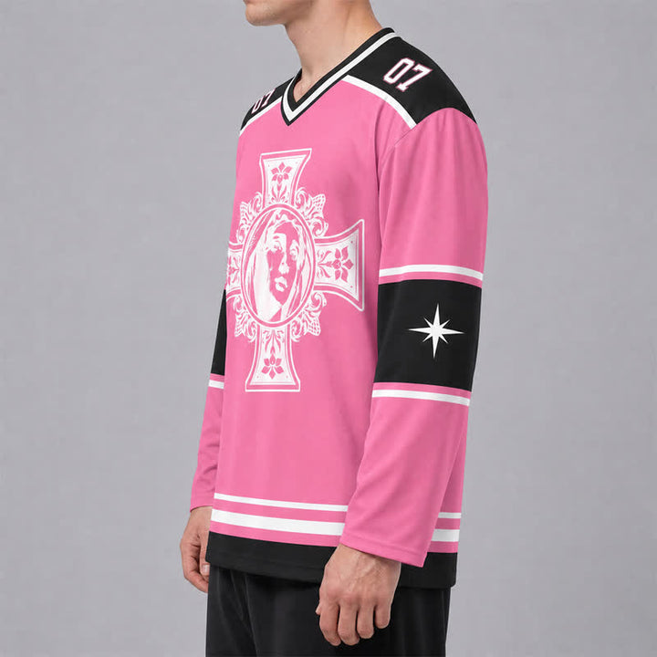 Christianartworkshop Gott segne dich, pinkes Kreuz-Langarm-Hockeytrikot - image 6