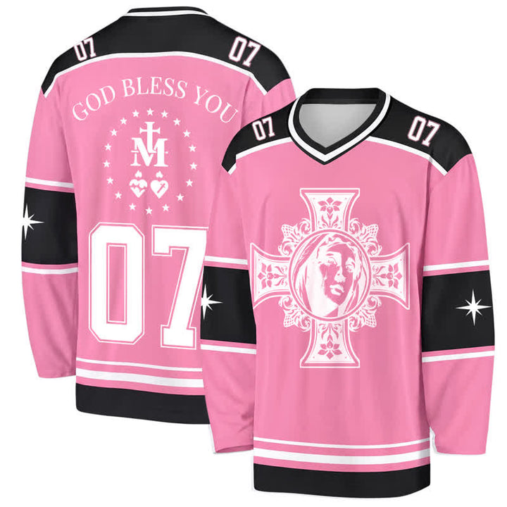 Christianartworkshop Gott segne dich, pinkes Kreuz-Langarm-Hockeytrikot - 5XL - image 0