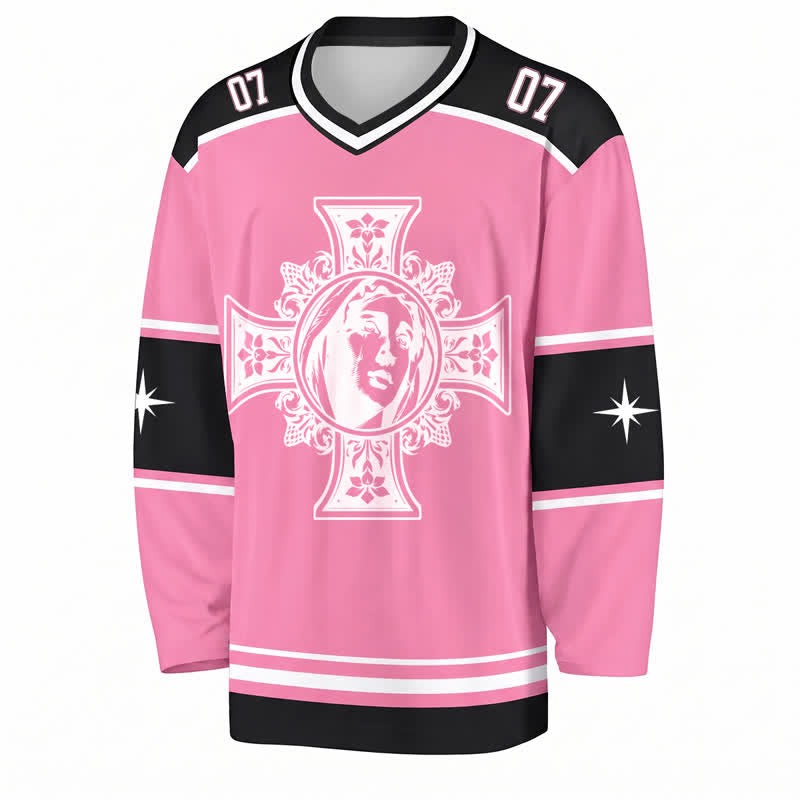Christianartworkshop Gott segne dich, pinkes Kreuz-Langarm-Hockeytrikot - image 1