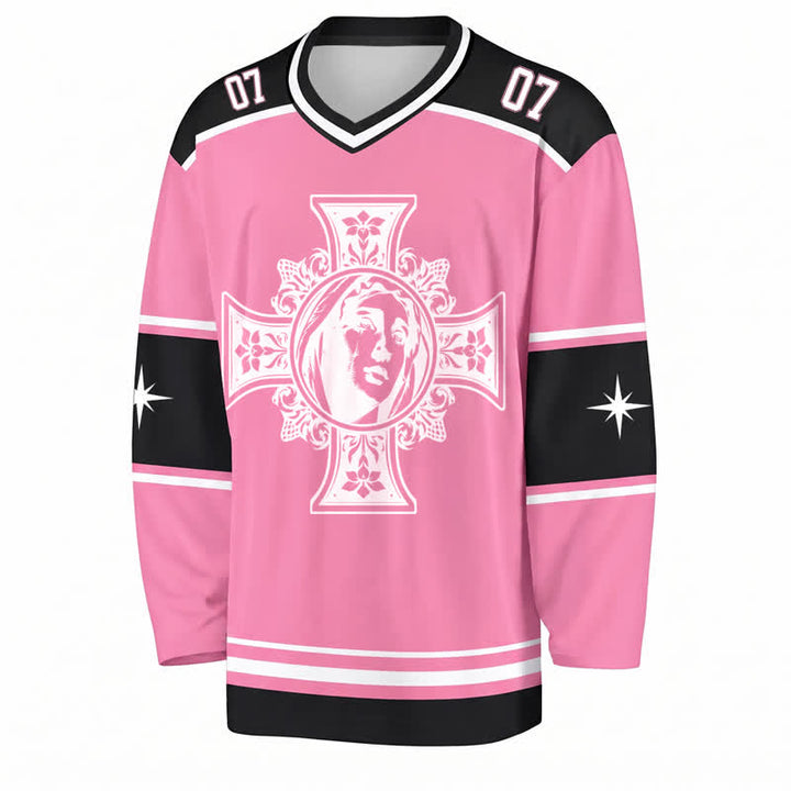 Christianartworkshop Gott segne dich, pinkes Kreuz-Langarm-Hockeytrikot - image 1