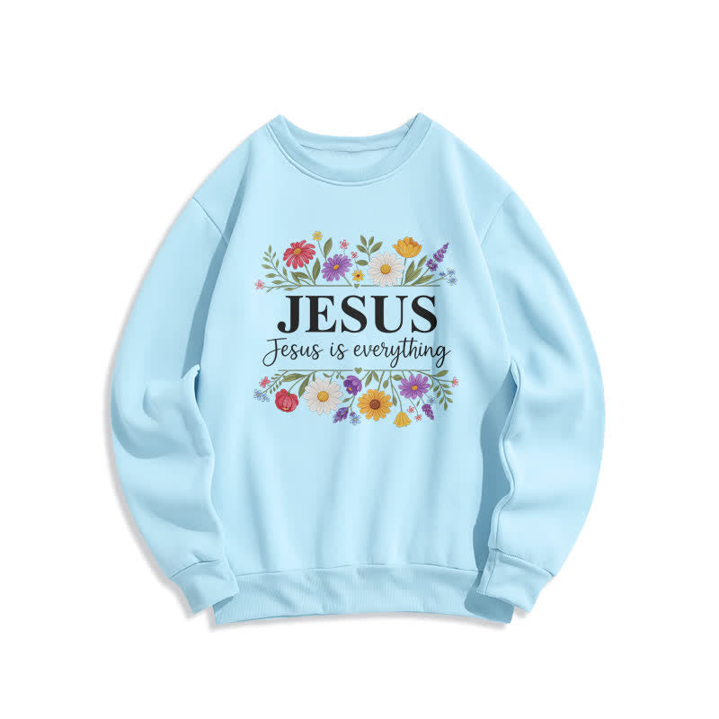 Christianartworkshop Jesus Is Everything Sweatshirt mit Blumenmuster und Rundhalsausschnitt - Blau - 2XL - image 0