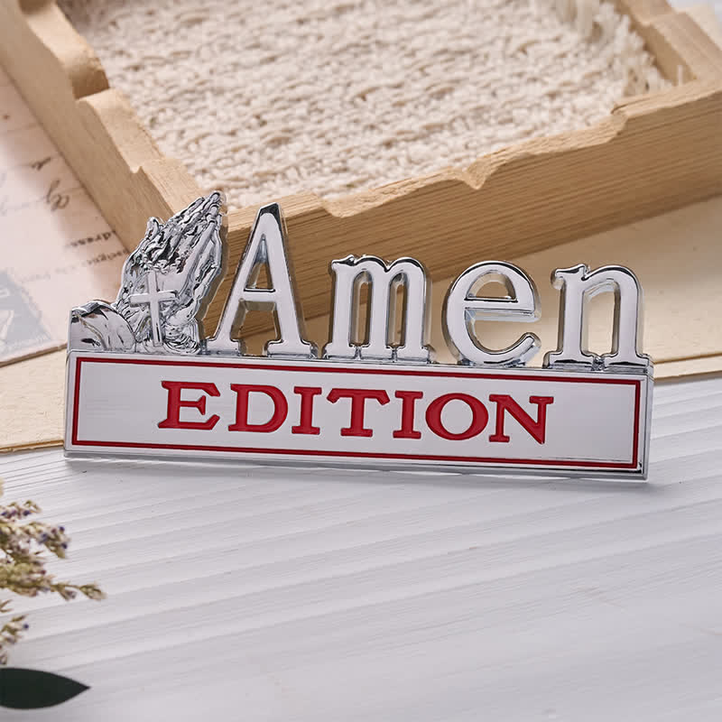 Christianartworkshop 3D-Autoaufkleber aus Metall mit betenden Händen und Kreuz: Zeichen unerschütterlicher himmlischer Fürsorge - Silber & Rot - Set mit 10 Stück - image 0