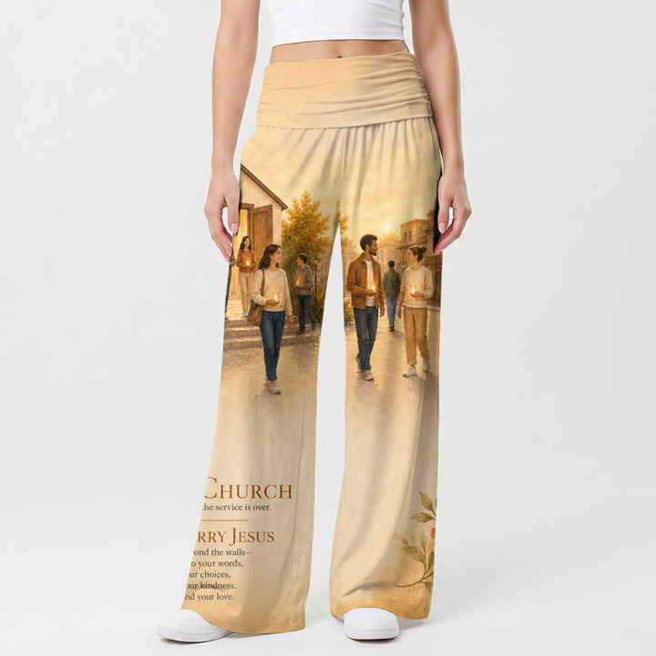 Christianartworkshop Be The Church Damen-Hose mit weitem Bein und Landschaftsdruck - image 1