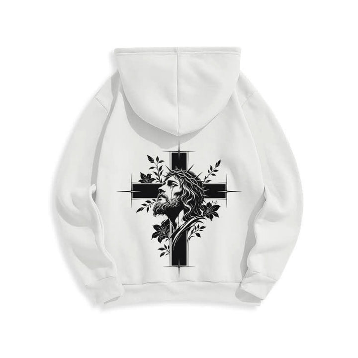 Christianartworkshop Fleecegefütterter Pullover-Hoodie mit Kreuzkranz-Motiv auf der Rückseite - image 7