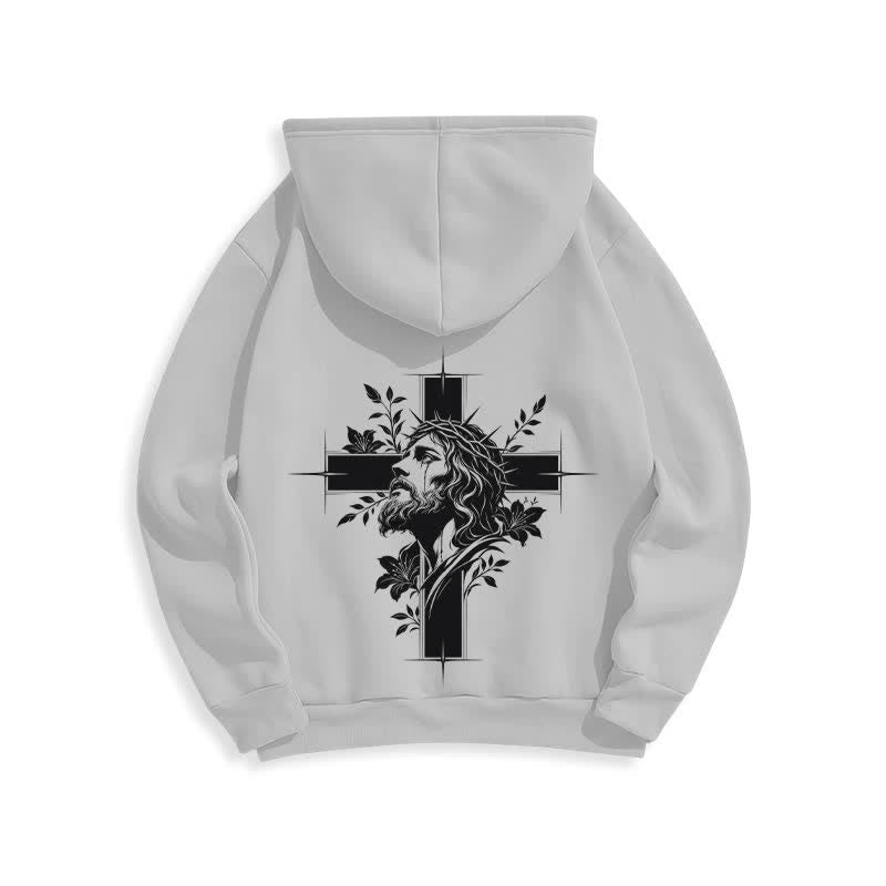 Christianartworkshop Fleecegefütterter Pullover-Hoodie mit Kreuzkranz-Motiv auf der Rückseite - image 10