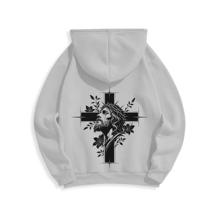 Christianartworkshop Fleecegefütterter Pullover-Hoodie mit Kreuzkranz-Motiv auf der Rückseite - image 10