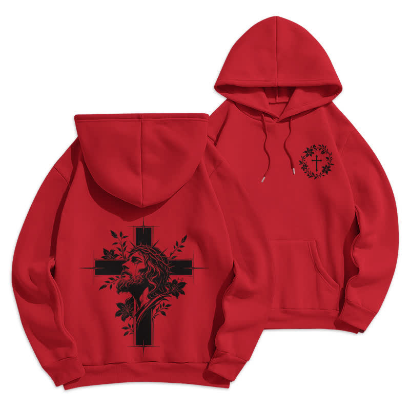 Christianartworkshop Fleecegefütterter Pullover-Hoodie mit Kreuzkranz-Motiv auf der Rückseite - Rot - 2XL - image 15