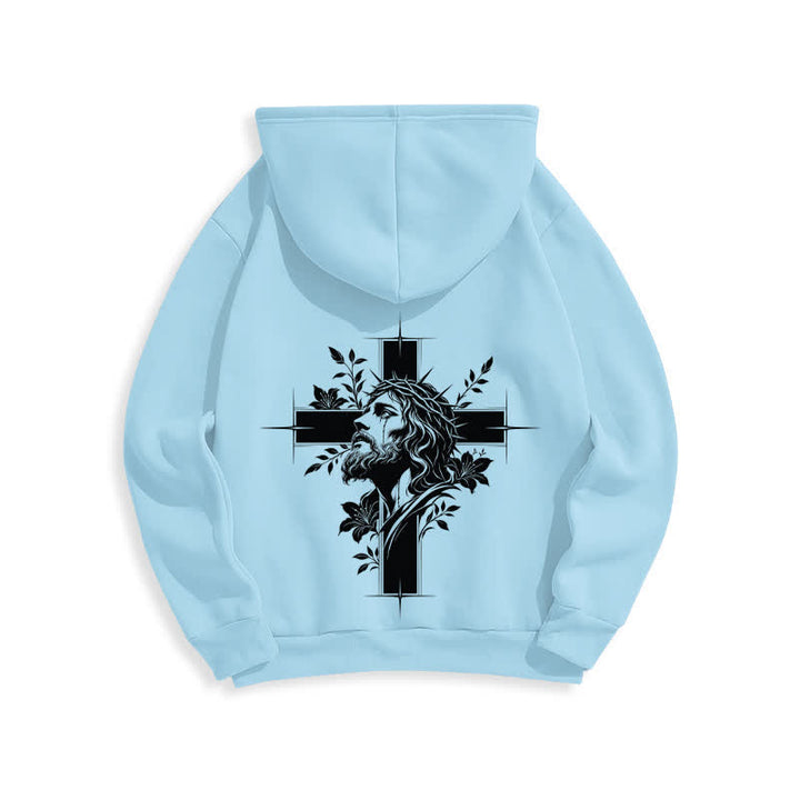 Christianartworkshop Fleecegefütterter Pullover-Hoodie mit Kreuzkranz-Motiv auf der Rückseite - image 22