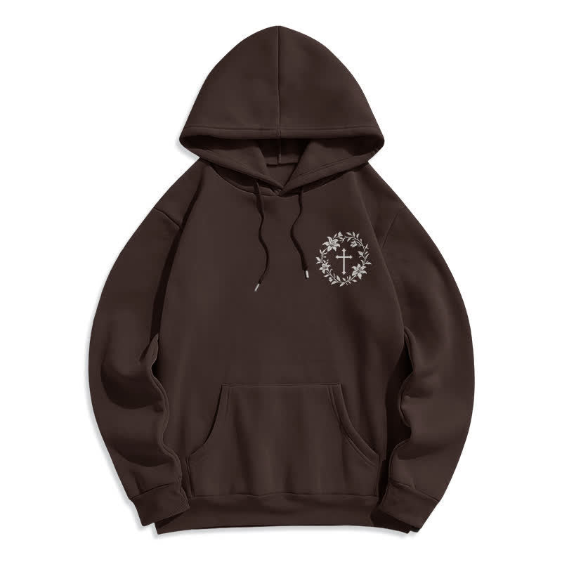 Christianartworkshop Fleecegefütterter Pullover-Hoodie mit Kreuzkranz-Motiv auf der Rückseite - image 5