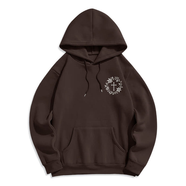 Christianartworkshop Fleecegefütterter Pullover-Hoodie mit Kreuzkranz-Motiv auf der Rückseite - image 5