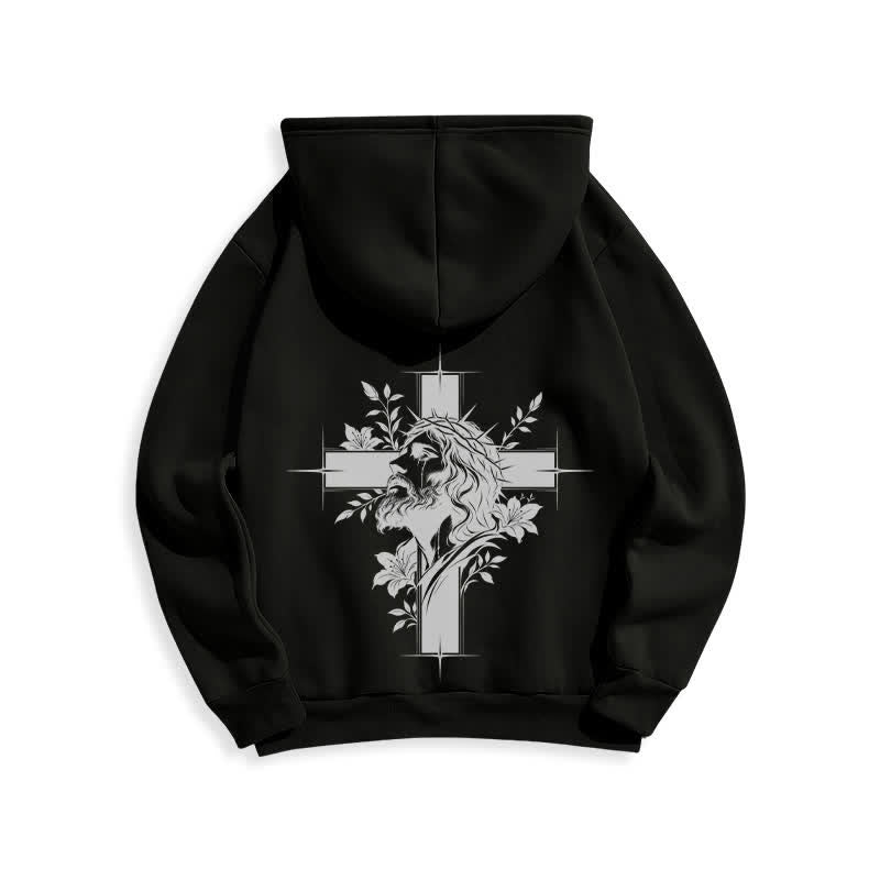 Christianartworkshop Fleecegefütterter Pullover-Hoodie mit Kreuzkranz-Motiv auf der Rückseite - image 1