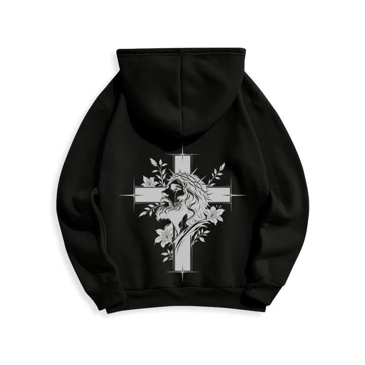 Christianartworkshop Fleecegefütterter Pullover-Hoodie mit Kreuzkranz-Motiv auf der Rückseite - image 1