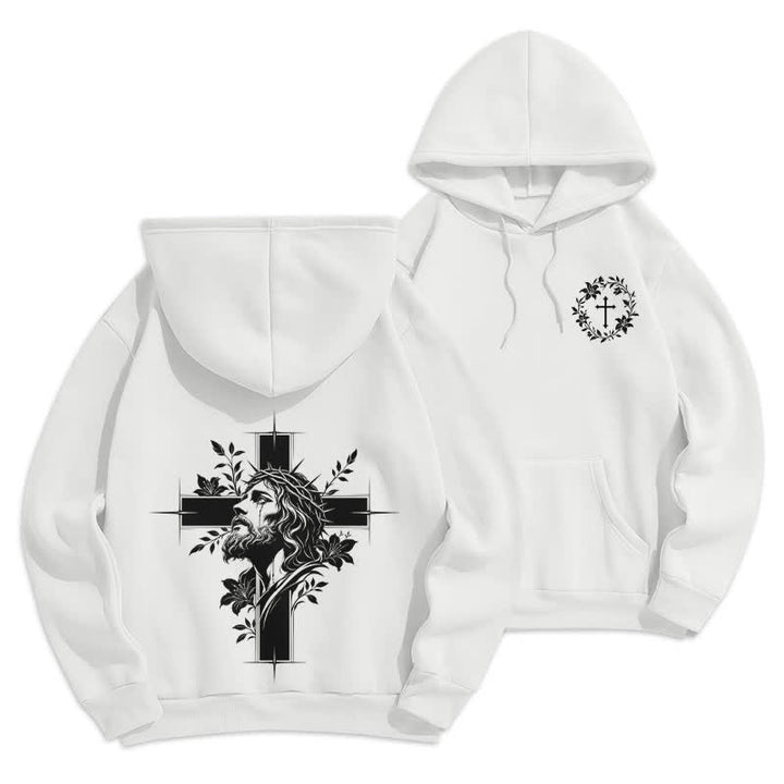 Christianartworkshop Fleecegefütterter Pullover-Hoodie mit Kreuzkranz-Motiv auf der Rückseite - Weiß - 2XL - image 6