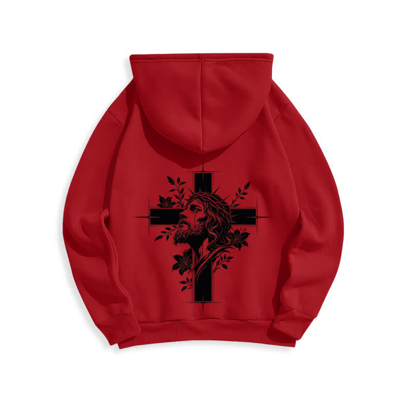 Christianartworkshop Fleecegefütterter Pullover-Hoodie mit Kreuzkranz-Motiv auf der Rückseite - image 16