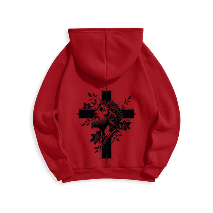 Christianartworkshop Fleecegefütterter Pullover-Hoodie mit Kreuzkranz-Motiv auf der Rückseite - image 16