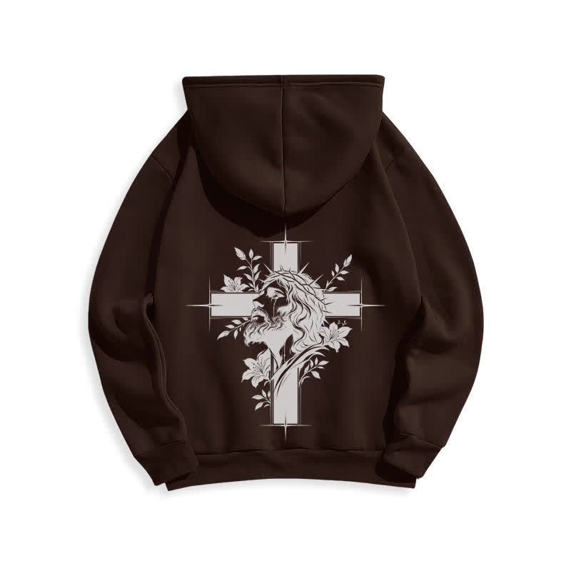 Christianartworkshop Fleecegefütterter Pullover-Hoodie mit Kreuzkranz-Motiv auf der Rückseite - image 4