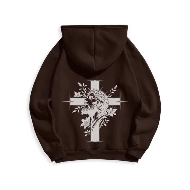 Christianartworkshop Fleecegefütterter Pullover-Hoodie mit Kreuzkranz-Motiv auf der Rückseite - image 4