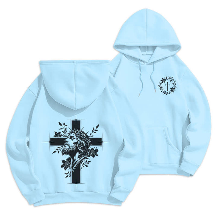Christianartworkshop Fleecegefütterter Pullover-Hoodie mit Kreuzkranz-Motiv auf der Rückseite - Blau - 2XL - image 21