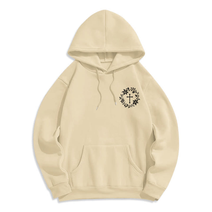 Christianartworkshop Fleecegefütterter Pullover-Hoodie mit Kreuzkranz-Motiv auf der Rückseite - image 14