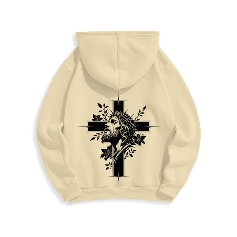 Christianartworkshop Fleecegefütterter Pullover-Hoodie mit Kreuzkranz-Motiv auf der Rückseite - image 13