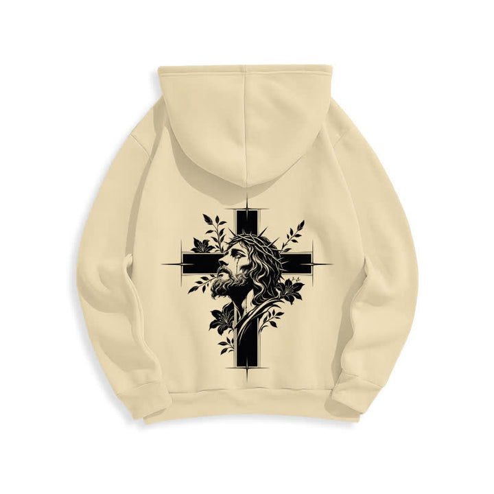 Christianartworkshop Fleecegefütterter Pullover-Hoodie mit Kreuzkranz-Motiv auf der Rückseite - image 13