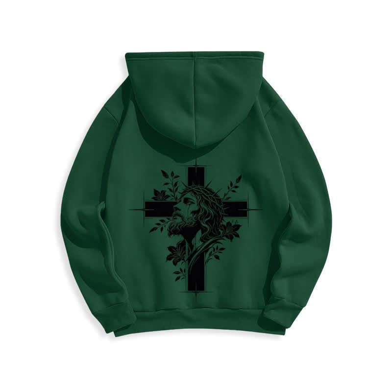 Christianartworkshop Fleecegefütterter Pullover-Hoodie mit Kreuzkranz-Motiv auf der Rückseite - image 19