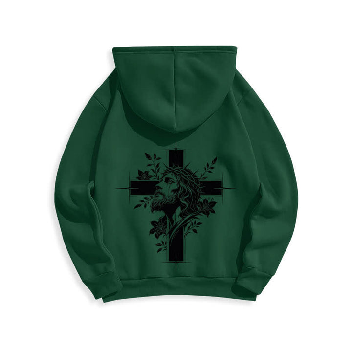 Christianartworkshop Fleecegefütterter Pullover-Hoodie mit Kreuzkranz-Motiv auf der Rückseite - image 19