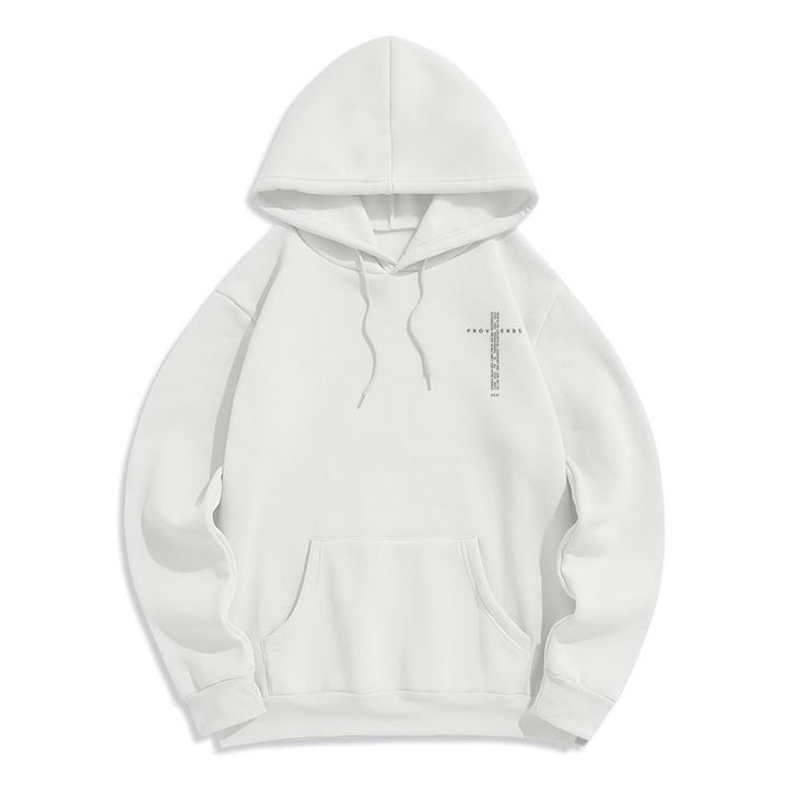 Christianartworkshop Weißer Hoodie mit Fleecefutter und Spruchkreuz-Motiv - image 2