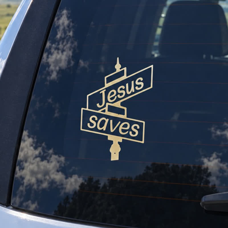 Christianartworkshop Stilvoller Autoaufkleber „Jesus rettet“ für Straßenposten: Symbol der sanften göttlichen Erlösung - Set mit 10 Stück - image 0