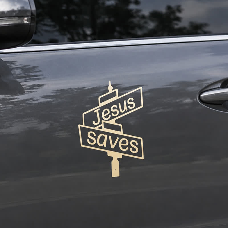 Christianartworkshop Stilvoller Autoaufkleber „Jesus rettet“ für Straßenposten: Symbol der sanften göttlichen Erlösung - image 2