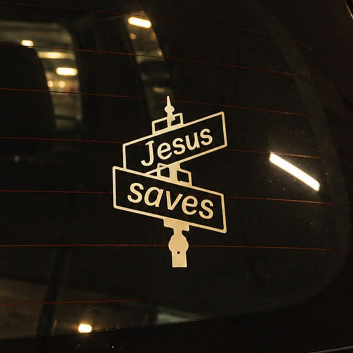 Christianartworkshop Stilvoller Autoaufkleber „Jesus rettet“ für Straßenposten: Symbol der sanften göttlichen Erlösung - image 1