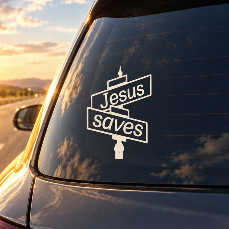 Christianartworkshop Stilvoller Autoaufkleber „Jesus rettet“ für Straßenposten: Symbol der sanften göttlichen Erlösung - image 4