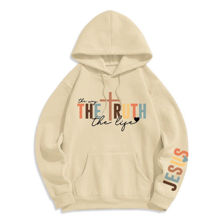 Christianartworkshop Der Wahrheit Jesus Kreuz Fleece Pullover Hoodie - Beige - 2XL - image 5