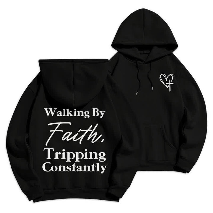 Christianartworkshop Walking By Faith Oversized Fleece Pullover Hoodie - Schwarz - 2XL - image 0