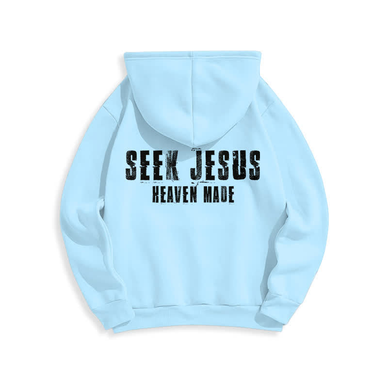 Christianartworkshop „Seek Jesus“ Hoodie mit Used-Look auf der Rückseite und Fleece-Futter - image 19