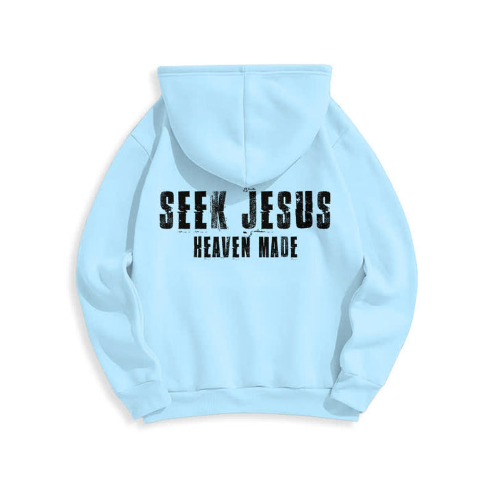 Christianartworkshop „Seek Jesus“ Hoodie mit Used-Look auf der Rückseite und Fleece-Futter - image 19