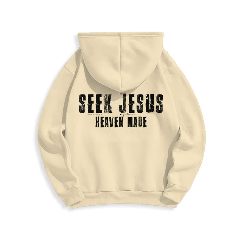 Christianartworkshop „Seek Jesus“ Hoodie mit Used-Look auf der Rückseite und Fleece-Futter - image 13