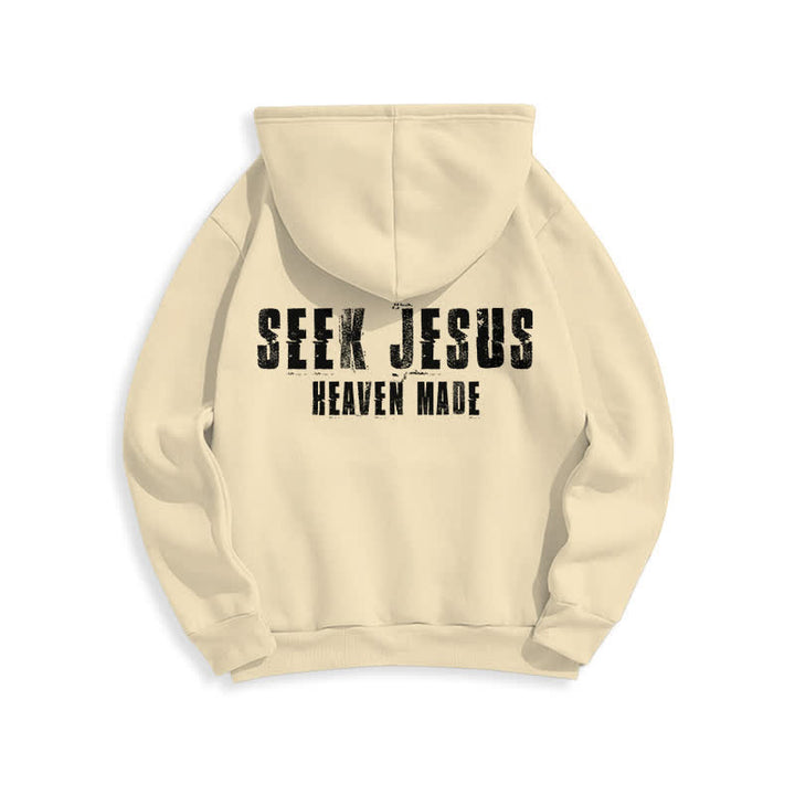 Christianartworkshop „Seek Jesus“ Hoodie mit Used-Look auf der Rückseite und Fleece-Futter - image 13